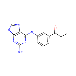 CCC(=O)c1cccc(Nc2nc(N)nc3[nH]cnc23)c1 ZINC000073239874