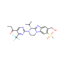 CCC(=O)c1cnc(N2CCn3c(nc4cc(CO)c(S(C)(=O)=O)cc43)[C@H]2C(C)C)nc1C(F)(F)F ZINC000147725371