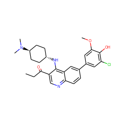 CCC(=O)c1cnc2ccc(-c3cc(Cl)c(O)c(OC)c3)cc2c1N[C@H]1CC[C@H](N(C)C)CC1 ZINC000473179110