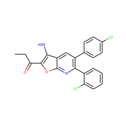 CCC(=O)c1oc2nc(-c3ccccc3Cl)c(-c3ccc(Cl)cc3)cc2c1N ZINC000049110867