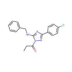 CCC(=O)n1nc(-c2ccc(Cl)cc2)nc1NCc1ccccc1 ZINC000003655277