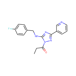 CCC(=O)n1nc(-c2cccnc2)nc1NCc1ccc(F)cc1 ZINC000005002130