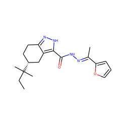 CCC(C)(C)[C@@H]1CCc2n[nH]c(C(=O)N/N=C(\C)c3ccco3)c2C1 ZINC000013635782