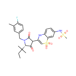 CCC(C)(C)[C@H]1C(=O)C(C2=CS(=O)(=O)c3cc(NS(C)(=O)=O)ccc3N2)C(=O)N1Cc1ccc(F)c(C)c1 ZINC000101294469