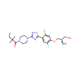 CCC(C)(C)C(=O)N1CCN(c2noc(-c3cc(F)c(OC[C@H](N)CO)cc3Cl)n2)CC1 ZINC000299837544