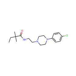 CCC(C)(C)C(=O)NCCN1CCN(c2ccc(Cl)cc2)CC1 ZINC000013782139