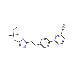 CCC(C)(C)Cc1c[nH]c(CCc2ccc(-c3cccc(C#N)n3)cc2)n1 ZINC000049087900