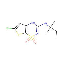 CCC(C)(C)NC1=NS(=O)(=O)c2sc(Cl)cc2N1 ZINC000000025913