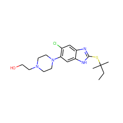 CCC(C)(C)Sc1nc2cc(Cl)c(N3CCN(CCO)CC3)cc2[nH]1 ZINC000029049884