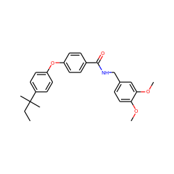 CCC(C)(C)c1ccc(Oc2ccc(C(=O)NCc3ccc(OC)c(OC)c3)cc2)cc1 ZINC000013551604