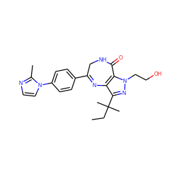 CCC(C)(C)c1nn(CCO)c2c1N=C(c1ccc(-n3ccnc3C)cc1)CNC2=O ZINC000095921182