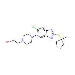 CCC(C)(CC)Sc1nc2cc(Cl)c(N3CCN(CCO)CC3)cc2[nH]1 ZINC000029049879