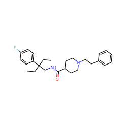 CCC(CC)(CNC(=O)C1CCN(CCc2ccccc2)CC1)c1ccc(F)cc1 ZINC000072114234