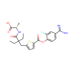 CCC(CC)(Cc1ccc(C(=O)Oc2ccc(C(=N)N)cc2F)s1)C(=O)N[C@@H](C)C(=O)O ZINC000261181956