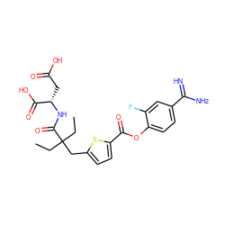 CCC(CC)(Cc1ccc(C(=O)Oc2ccc(C(=N)N)cc2F)s1)C(=O)N[C@@H](CC(=O)O)C(=O)O ZINC000206887058