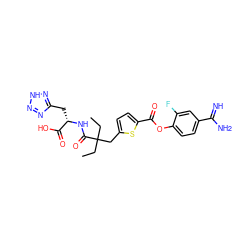 CCC(CC)(Cc1ccc(C(=O)Oc2ccc(C(=N)N)cc2F)s1)C(=O)N[C@@H](Cc1nn[nH]n1)C(=O)O ZINC001772583732