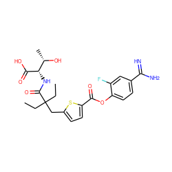 CCC(CC)(Cc1ccc(C(=O)Oc2ccc(C(=N)N)cc2F)s1)C(=O)N[C@H](C(=O)O)[C@H](C)O ZINC000261120501