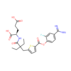 CCC(CC)(Cc1ccc(C(=O)Oc2ccc(C(=N)N)cc2F)s1)C(=O)N[C@H](CCC(=O)O)C(=O)O ZINC000221149607