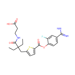 CCC(CC)(Cc1ccc(C(=O)Oc2ccc(C(=N)N)cc2F)s1)C(=O)NCCC(=O)O ZINC000210440542