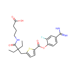 CCC(CC)(Cc1ccc(C(=O)Oc2ccc(C(=N)N)cc2F)s1)C(=O)NCCCC(=O)O ZINC000261109247