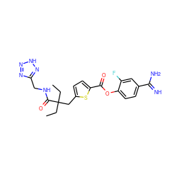 CCC(CC)(Cc1ccc(C(=O)Oc2ccc(C(=N)N)cc2F)s1)C(=O)NCc1nn[nH]n1 ZINC000221146577