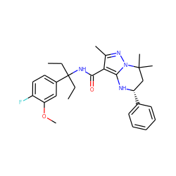 CCC(CC)(NC(=O)c1c(C)nn2c1N[C@@H](c1ccccc1)CC2(C)C)c1ccc(F)c(OC)c1 ZINC000066103657