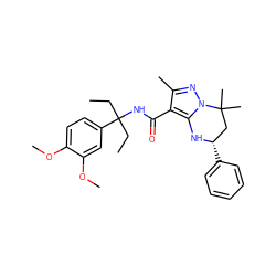 CCC(CC)(NC(=O)c1c(C)nn2c1N[C@@H](c1ccccc1)CC2(C)C)c1ccc(OC)c(OC)c1 ZINC000066113632