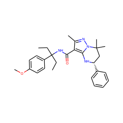 CCC(CC)(NC(=O)c1c(C)nn2c1N[C@@H](c1ccccc1)CC2(C)C)c1ccc(OC)cc1 ZINC000066113853