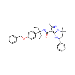 CCC(CC)(NC(=O)c1c(C)nn2c1N[C@@H](c1ccccc1)CC2(C)C)c1ccc(OCc2ccccc2)cc1 ZINC000066103651