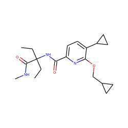 CCC(CC)(NC(=O)c1ccc(C2CC2)c(OCC2CC2)n1)C(=O)NC ZINC000206692279