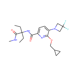 CCC(CC)(NC(=O)c1ccc(N2CC(F)(F)C2)c(OCC2CC2)n1)C(=O)NC ZINC000143475712