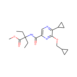 CCC(CC)(NC(=O)c1cnc(C2CC2)c(OCC2CC2)n1)C(=O)OC ZINC000207333985