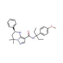 CCC(CC)(NC(=O)c1cnn2c1N[C@H](c1ccccc1)CC2(C)C)c1ccc(OC)cc1 ZINC000066114120