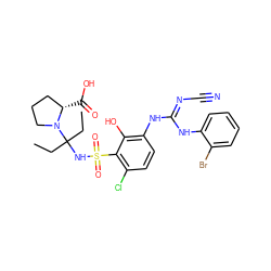 CCC(CC)(NS(=O)(=O)c1c(Cl)ccc(N/C(=N/C#N)Nc2ccccc2Br)c1O)N1CCC[C@@H]1C(=O)O ZINC000049781899