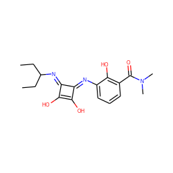 CCC(CC)/N=c1\c(O)c(O)\c1=N/c1cccc(C(=O)N(C)C)c1O ZINC000034054213