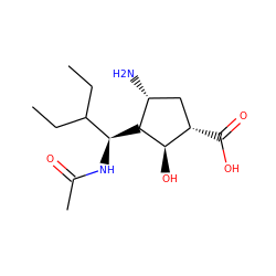 CCC(CC)[C@H](NC(C)=O)[C@@H]1[C@H](O)[C@@H](C(=O)O)C[C@H]1N ZINC000034031444