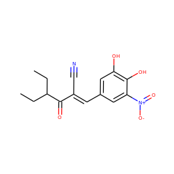 CCC(CC)C(=O)/C(C#N)=C/c1cc(O)c(O)c([N+](=O)[O-])c1 ZINC000199466778