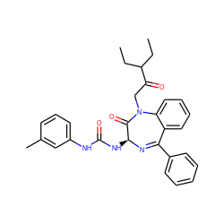 CCC(CC)C(=O)CN1C(=O)[C@H](NC(=O)Nc2cccc(C)c2)N=C(c2ccccc2)c2ccccc21 ZINC000000833610