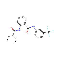 CCC(CC)C(=O)Nc1ccccc1C(=O)Nc1cccc(C(F)(F)F)c1 ZINC000199853834