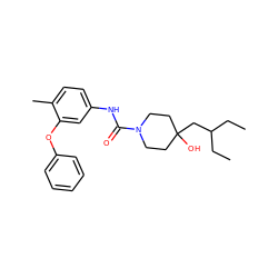 CCC(CC)CC1(O)CCN(C(=O)Nc2ccc(C)c(Oc3ccccc3)c2)CC1 ZINC000299871963