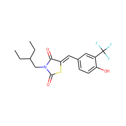 CCC(CC)CN1C(=O)S/C(=C\c2ccc(O)c(C(F)(F)F)c2)C1=O ZINC000084712251