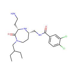 CCC(CC)CN1CC[C@@H](CNC(=O)c2ccc(Cl)c(Cl)c2)N[C@@H](CCN)C1=O ZINC000118695294