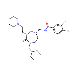 CCC(CC)CN1CC[C@@H](CNC(=O)c2ccc(Cl)c(Cl)c2)N[C@@H](CCN2CCCCC2)C1=O ZINC000118687514