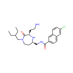 CCC(CC)CN1CC[C@H](CNC(=O)c2ccc3cc(Cl)ccc3c2)N[C@H](CCN)C1=O ZINC000206902920