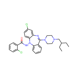 CCC(CC)CN1CCN(C2=Nc3cc(Cl)ccc3N(NC(=O)c3ccccc3Cl)c3ccccc32)CC1 ZINC000036188203