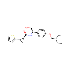 CCC(CC)COc1ccc([C@H](CO)NC(=O)[C@H]2C[C@@H]2c2cccs2)cc1 ZINC000141804729