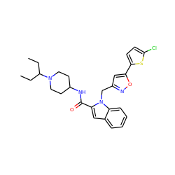 CCC(CC)N1CCC(NC(=O)c2cc3ccccc3n2Cc2cc(-c3ccc(Cl)s3)on2)CC1 ZINC000014959624