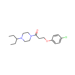 CCC(CC)N1CCN(C(=O)CCOc2ccc(Cl)cc2)CC1 ZINC000013561116