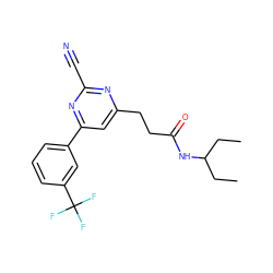 CCC(CC)NC(=O)CCc1cc(-c2cccc(C(F)(F)F)c2)nc(C#N)n1 ZINC000064744384