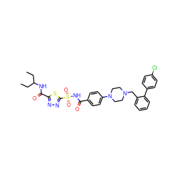 CCC(CC)NC(=O)c1nnc(S(=O)(=O)NC(=O)c2ccc(N3CCN(Cc4ccccc4-c4ccc(Cl)cc4)CC3)cc2)s1 ZINC000198038651